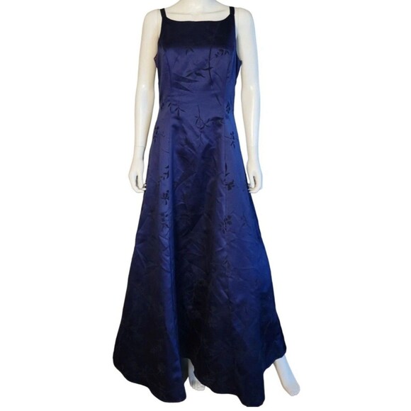 VTG Betsy & Adam by Jas Lene Maxi Dress Sz M Blue Black Velvet Foral Y2K Fairy - Picture 1 of 10